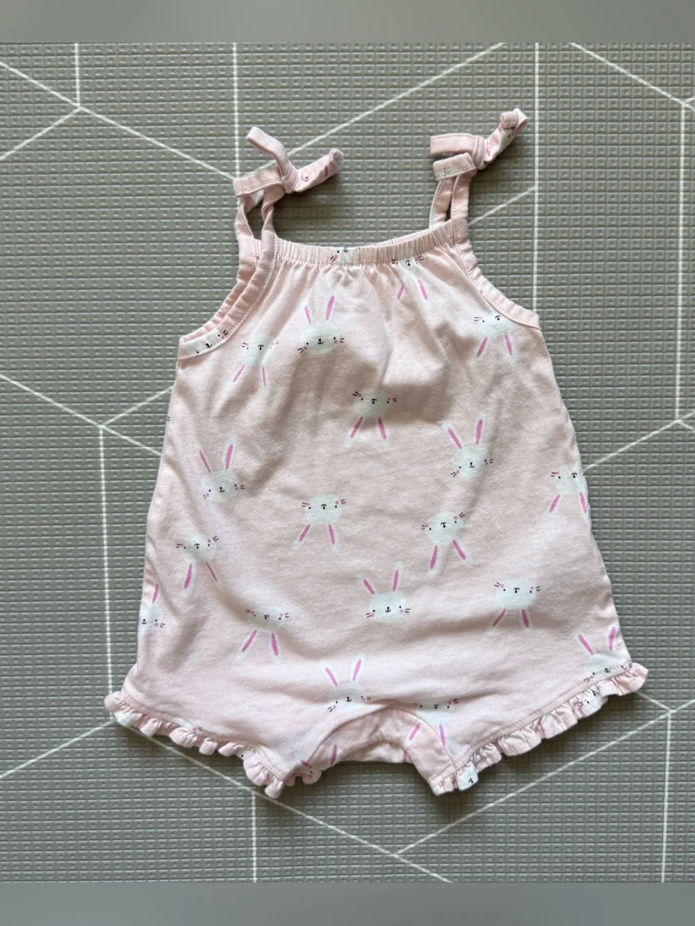 Old Navy|Baby girl sleeveless ruffle hem bubble romper in light Pink,bunny print